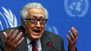 U.N.-Arab League envoy for Syria Lakhdar Brahimi addresses a news conference at the United Nations European headquarters in Geneva in this January 27, 2014 file photo. International Syria mediator Lakhdar Brahimi will step down from the role on May 31, U.N. Secretary-General Ban Ki-moon said on May 13, 2014. For more than a year, Brahimi has made no secret that he is contemplating stepping down from the post as the United Nations and Arab League joint special representative on Syria. Brahimi is due to brief the U.N. Security Council later on Tuesday. REUTERS/Denis Balibouse/Files (SWITZERLAND - Tags: POLITICS)