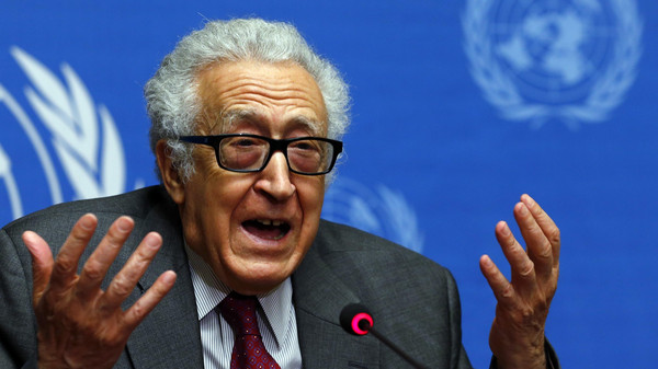 File photo of UN-Arab League envoy for Syria Brahimi addressing a news conference at the United Nations European headquarters in Geneva