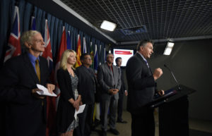 MP James Bezan speaks as members of the Iranian-Canadian community hold a press conference on Parliament Hill in Ottawa, Thursday, Oct. 6, 2016. Photo: Justin Tang