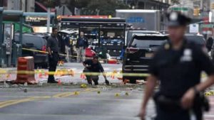 Photos tweeted by the NYPD showed a dumpster that was apparently mangled by the explosion.