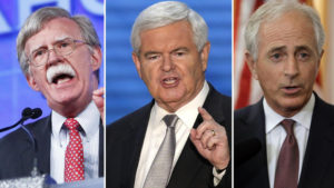 Former House Speaker Newt Gingrich (c), American diplomat John Bolton and junior Senator Bob Corker and were listed as possible candidates. (AP) 