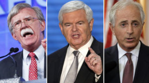 Former House Speaker Newt Gingrich (c), American diplomat John Bolton and junior Senator Bob Corker and were listed as possible candidates. (AP)